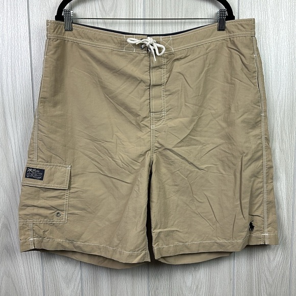 Polo Ralph Lauren Mens‎ Swim Trunks XXL Tan Pony Board Shorts 90s Beach Vacay - Picture 1 of 6